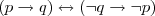 \begin{array}{l} \\ (p\rightarrow q) \leftrightarrow (\neg q\rightarrow \neg p) \\ \end{array} \begin{array}{l} \\ (p\rightarrow q) \leftrightarrow (\neg q\rightarrow \neg p) \\ \end{array}